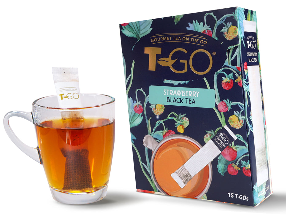 Strawberry Black Teabag in a cup with TGO Pack