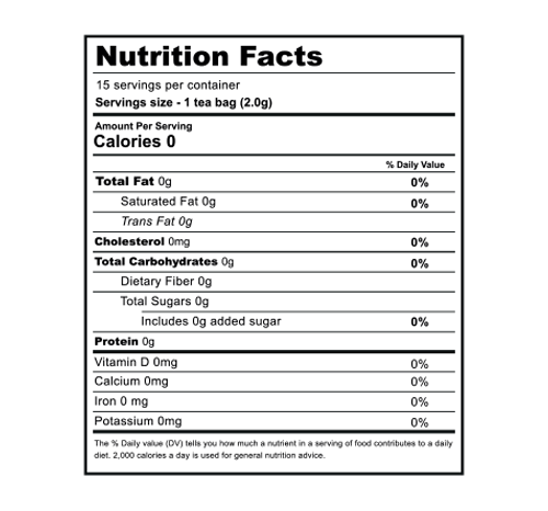 Darjeeling BlackTea Nutrition label